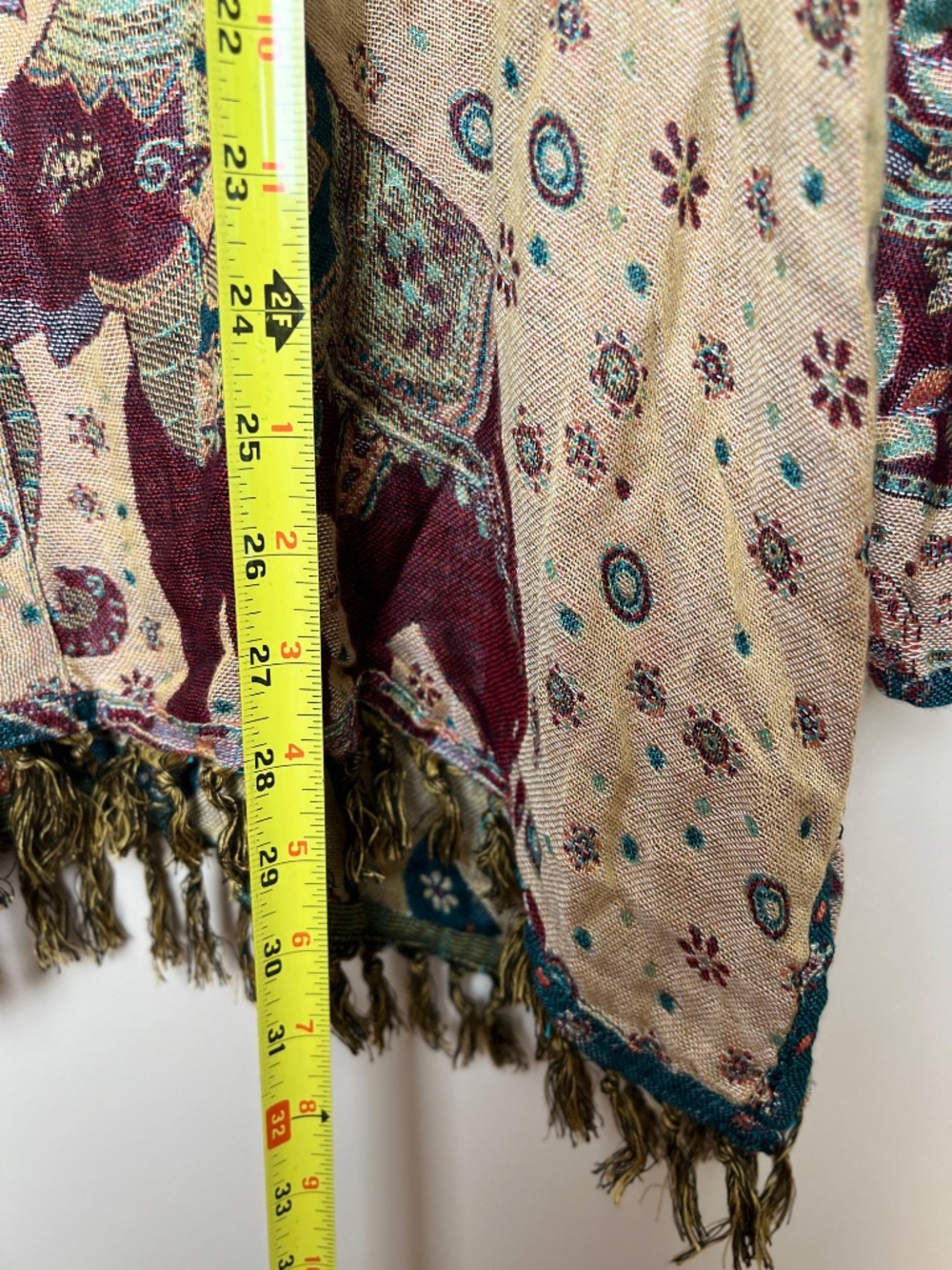 Earthbound Reversible Boho Kimono Cover Fringe Green Tan Elephant Cover Up XXL - Picture 6 of 8